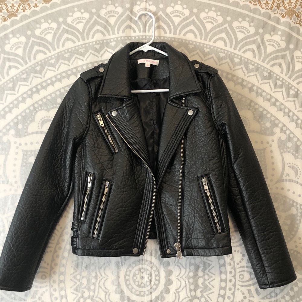 Black leather jacket with zippers